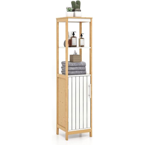 Meuble Colonne De Salle De Bain, Étagère Réglable, 30 X 30 X 129 Cm, Naturel + Blanc