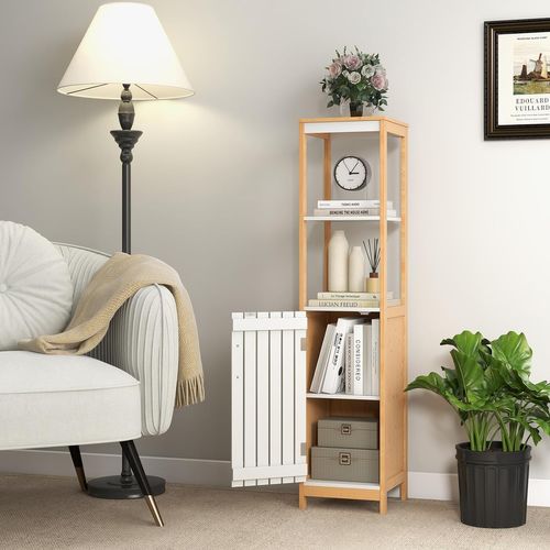 Meuble Colonne De Salle De Bain, Étagère Réglable, 30 X 30 X 129 Cm, Naturel + Blanc