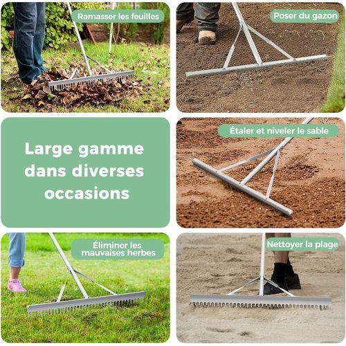 Râteau De Jardin En Aluminium Avec Large Tête De 91 Cm, Rateau De Paysage Avec Manche De 174 Cm