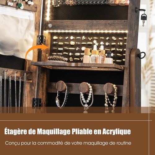Armoire à Bijoux Sur Roulettes, Verrouillable, Organisateur De Bijoux Sur Pieds  (marron)