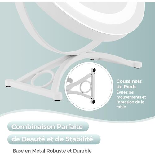 Miroir Sur Pied Maquillage Dia.30 Cm,fonction Mémoire, Support En Métal, Miroir Coiffeuse