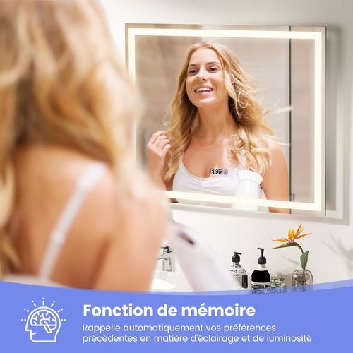 Miroir Salle De Bain LED, Miroir Lumineux Salle De Bain Anti-buée Avec 3 Couleurs(90x70x4cm)