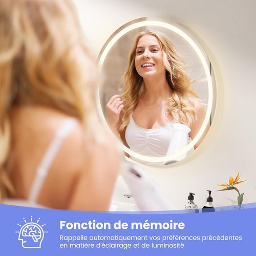 Miroir Salle De Bain LED, Miroir Lumineux Salle De Bain Anti-buée Avec 3 Couleurs (80x80x4cm)