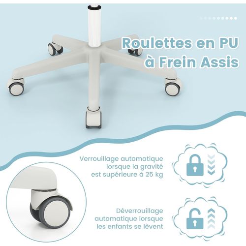 Chaise De Bureau Pivotante Enfants Avec Hauteur Réglable 80-92cm,Siège à Roulettes Enfants,Bleu