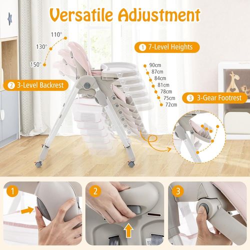 Chaise Haute Bébé Convertible, Chaise Portable Pour Tout-petits Avec Double Plateau(rose)