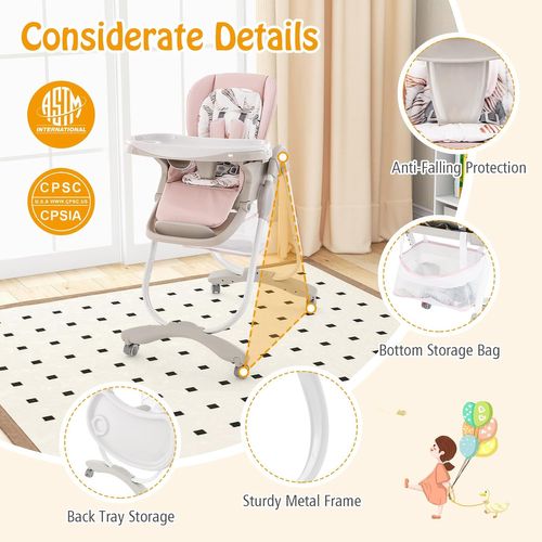 Chaise Haute Bébé Convertible, Chaise Portable Pour Tout-petits Avec Double Plateau(rose)