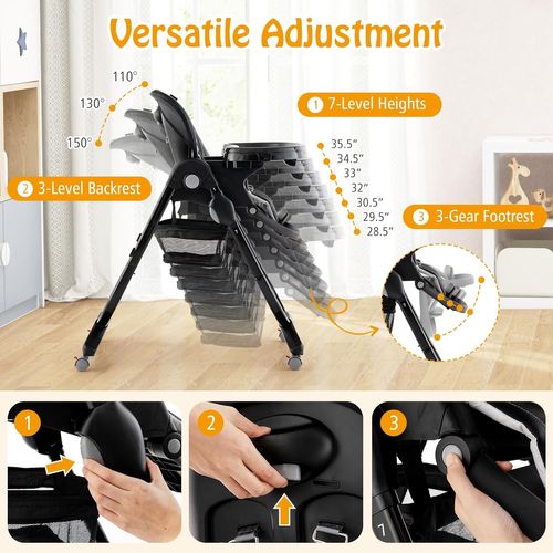 Chaise Haute Bébé Convertible, Chaise Portable Pour Tout-petits Avec Double Plateau (noir)