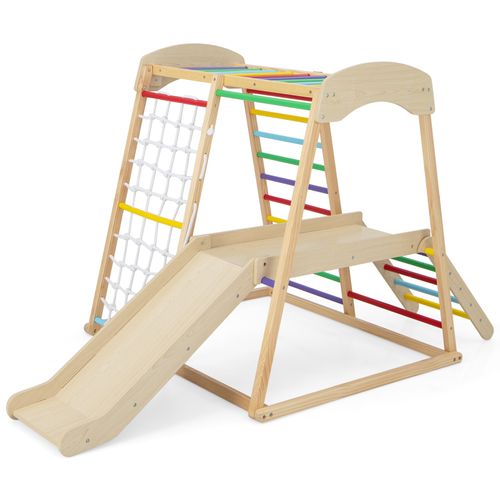 6 En 1 Triangle D'escalade En Bois Enfants Avec Toboggan Et Zone Tampon, Charge 60kg (multicolore)