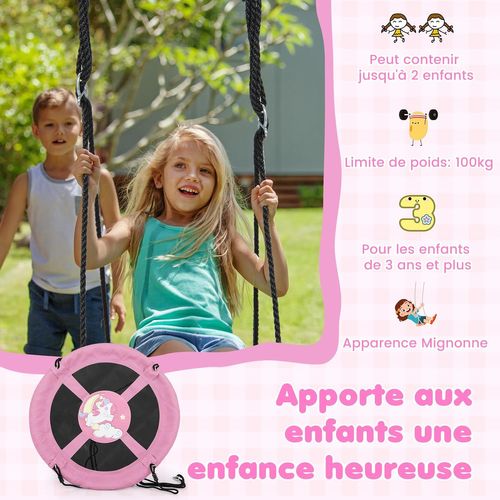 Balançoire Nid D'oiseau Ø 102cm Enfants Avec Motif Licorne, , Charge 100kg Pour Enfants De 3 Ans+