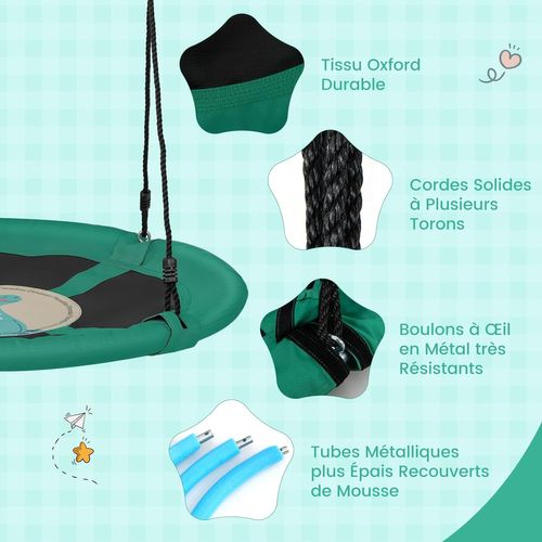 Balançoire Nid D'oiseau Ø 102cm Enfants Avec Motif Dinosaure, Charge 100kg Pour Enfants De 3 Ans+