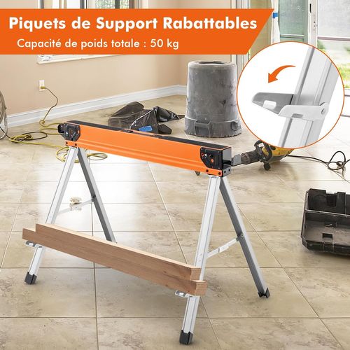 Lot De 2 Tréteaux De Sciage Pliables Charge 500 Kg, Tréteaux Portable Avec 2x4 Bras,106 X 76 X 59cm