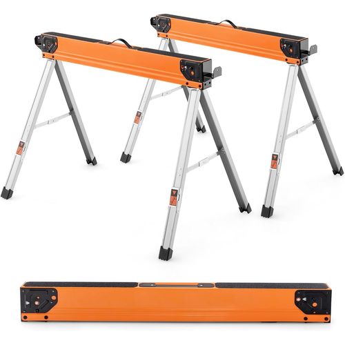 Lot De 2 Tréteaux De Sciage Pliables Charge 500 Kg, Tréteaux Portable Avec 2x4 Bras,106 X 76 X 59cm