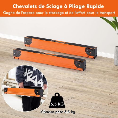 Lot De 2 Tréteaux De Sciage Pliables Charge 500 Kg, Tréteaux Portable Avec 2x4 Bras,106 X 76 X 59cm