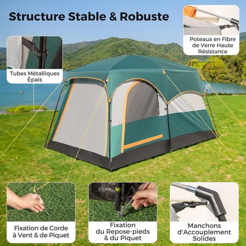 Tente De Camping Avec 2 Pièces Pour 4-6 Personnes, Tente Familiale Double Couchage Double