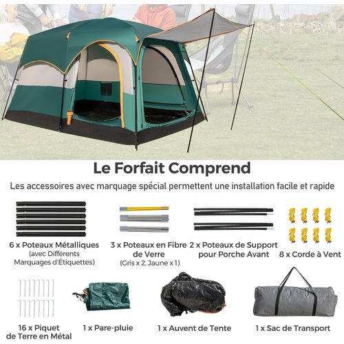 Tente De Camping Avec 2 Pièces Pour 4-6 Personnes, Tente Familiale Double Couchage Double