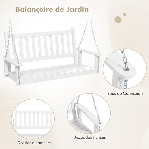 Balançoire De Porche Suspendue Pour 3 Personnes,Banc De Balançoire D'extérieur En Bois Massif,Blanc