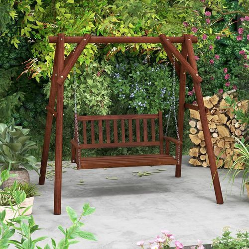Balançoire De Porche Suspendue Pour 3 Personnes,Banc De Balançoire D'extérieur En Bois Massif,Marron