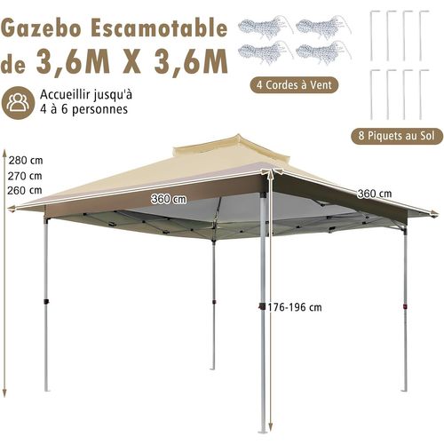 Tonnelle De Jardin Instantanée Double Toit 360x360cm, Tente Réception, Kaki