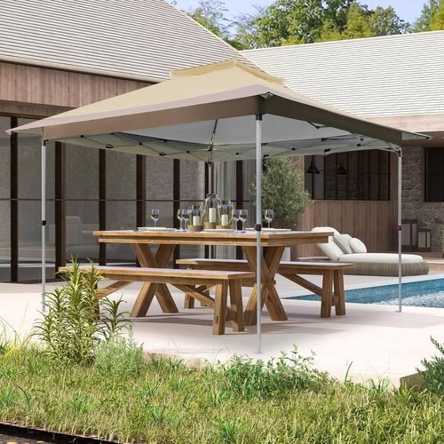 Tonnelle De Jardin Instantanée Double Toit 360x360cm, Tente Réception, Kaki