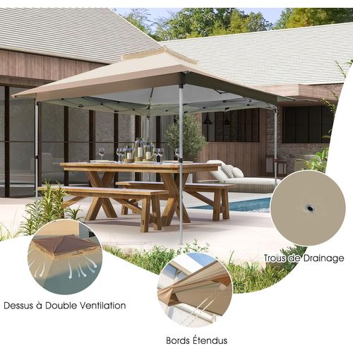 Tonnelle De Jardin Instantanée Double Toit 360x360cm, Tente Réception, Kaki