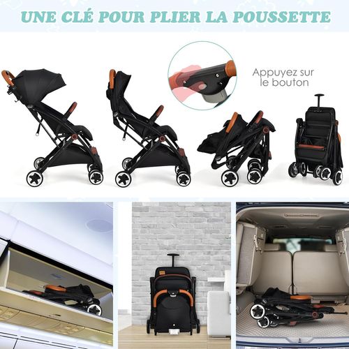 Poussette Pliable Canne Bébé 0-3 Ans Charge 15 Kg Avec Dossier Et Auvent Réglables Et Roues (noir)