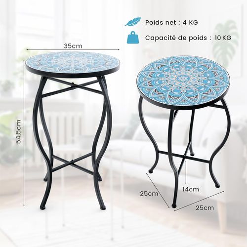 Table D’appoint Exterieur Jardin En Mosaïque, Table Bistro Ronde En Carreaux , Table Basse (bleu)