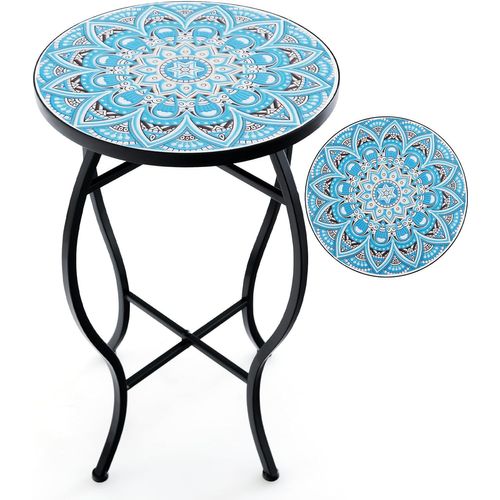 Table D’appoint Exterieur Jardin En Mosaïque, Table Bistro Ronde En Carreaux , Table Basse (bleu)