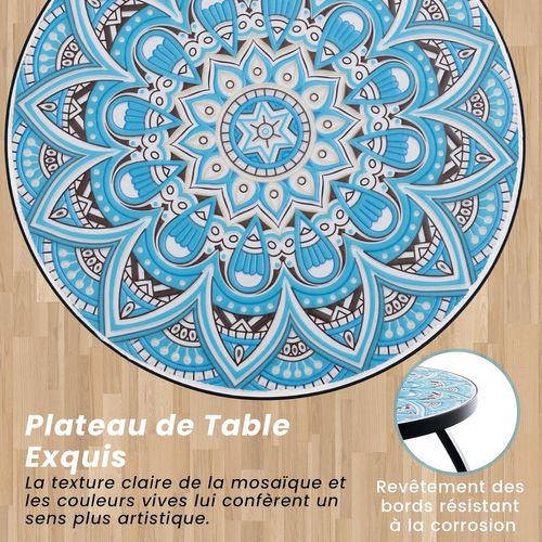 Table D’appoint Exterieur Jardin En Mosaïque, Table Bistro Ronde En Carreaux , Table Basse (bleu)
