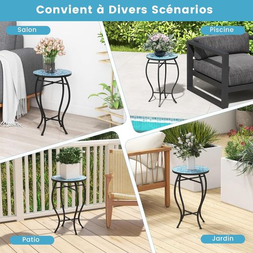 Table D’appoint Exterieur Jardin En Mosaïque, Table Bistro Ronde En Carreaux , Table Basse (bleu)