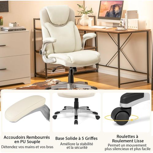 Fauteuil De Bureau Ergonomique, Chaise De Bureau, à Bascule,charge Maximale 160 Kg,blanc