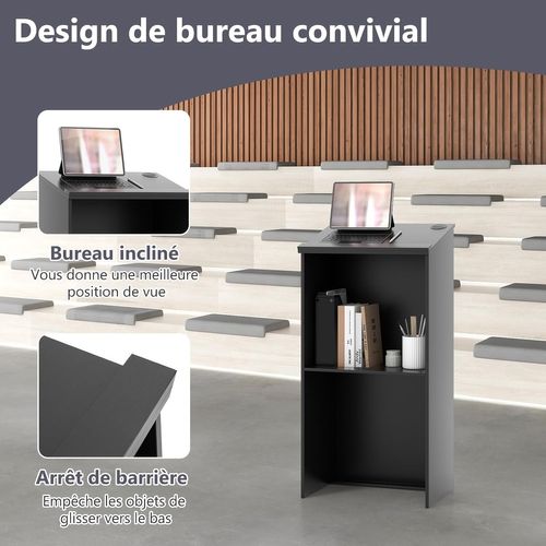 Podium Debout En Bois, Pupitre 117 Cm, Surface Inclinée Avec Rebord, Lutrin ,noir