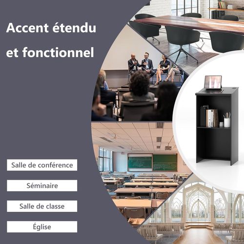 Podium Debout En Bois, Pupitre 117 Cm, Surface Inclinée Avec Rebord, Lutrin ,noir