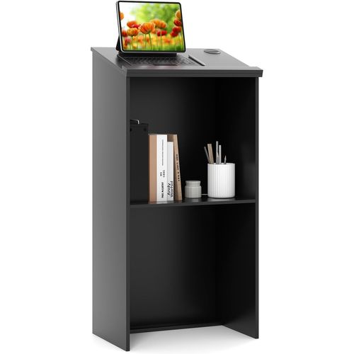 Podium Debout En Bois, Pupitre 117 Cm, Surface Inclinée Avec Rebord, Lutrin ,noir
