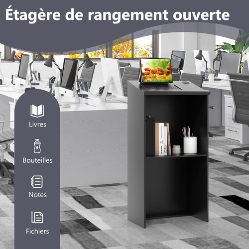 Podium Debout En Bois, Pupitre 117 Cm, Surface Inclinée Avec Rebord, Lutrin ,noir