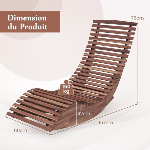 Chaise Longue à Bascule En Bois D'acacia, Bain De Soleil à Lattes, Terrasse, Charge 160 Kg(naturel)