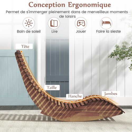 Chaise Longue à Bascule En Bois D'acacia, Bain De Soleil à Lattes, Terrasse, Charge 160 Kg(naturel)