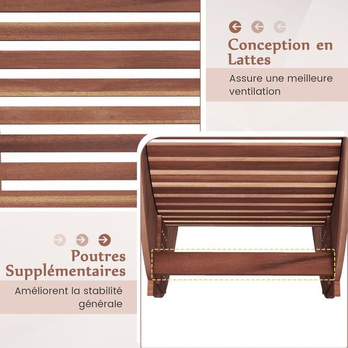 Chaise Longue à Bascule En Bois D'acacia, Bain De Soleil à Lattes, Terrasse, Charge 160 Kg(naturel)