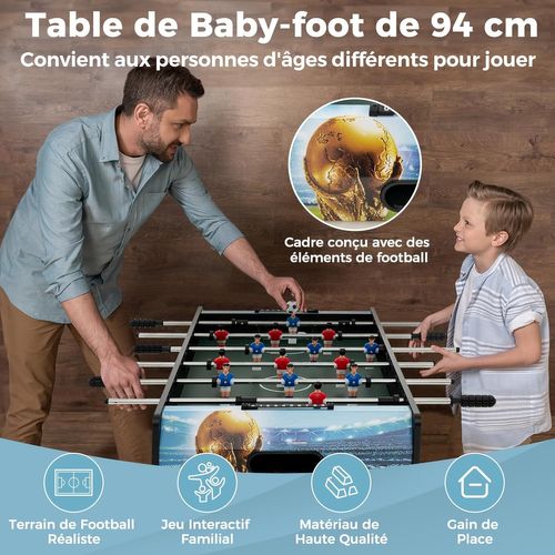 Baby-foot Avec 14 Joueurs Et 4 Pieds Amovibles, 2 Ballons Et Gardien De Score, 94 X 51 X 68,5 Cm