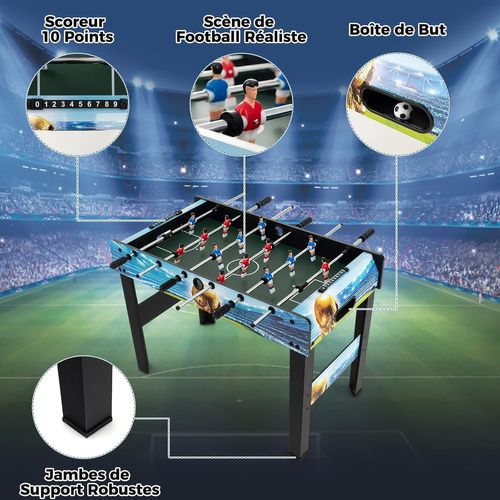 Baby-foot Avec 14 Joueurs Et 4 Pieds Amovibles, 2 Ballons Et Gardien De Score, 94 X 51 X 68,5 Cm