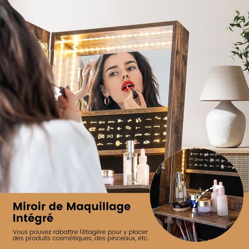 Armoire à Bijoux Avec Miroir Sur Pieds, Miroir Psyché HD Sans Cadre, Verrouillable(marron Rustique)