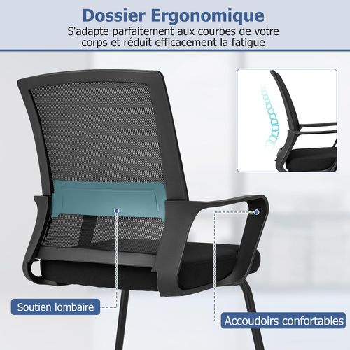 Chaises De Bureau, Chaises De Conférence Ergonomique En Maille à Dossier Moyen, Noir