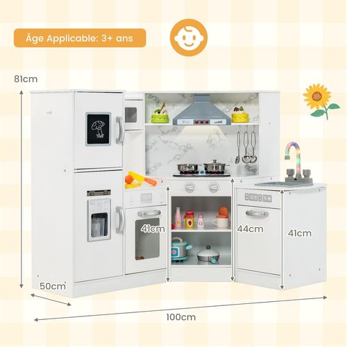 Cuisine D’angle Enfants Avec 16 Accessoires Et Son Et Lumière,jeu De Cuisine,pour Enfants De 3 Ans+