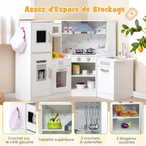 Cuisine D’angle Enfants Avec 16 Accessoires Et Son Et Lumière,jeu De Cuisine,pour Enfants De 3 Ans+