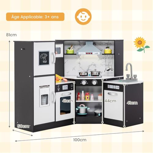 Cuisine D’angle Enfants Avec 16 Accessoires Et Son Et Lumière,jeu De Cuisine,pour Enfants De 3 Ans+