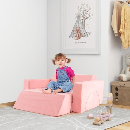 Canapé Enfants 8 Pièces Avec Combinaisons Multiples, Fauteuil Enfant Convertible (rose)