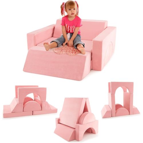 Canapé Enfants 8 Pièces Avec Combinaisons Multiples, Fauteuil Enfant Convertible (rose)