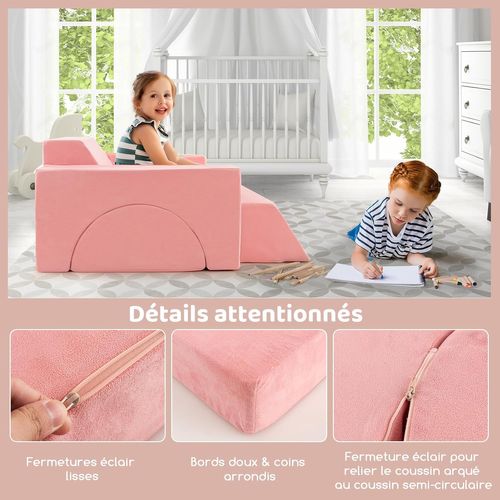 Canapé Enfants 8 Pièces Avec Combinaisons Multiples, Fauteuil Enfant Convertible (rose)
