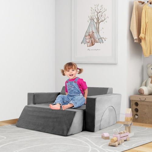 Canapé Enfants 8 Pièces Avec Combinaisons Multiples, Fauteuil Enfant Convertible (gris)