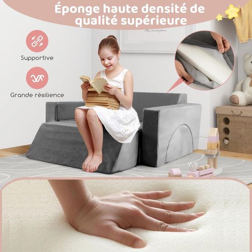 Canapé Enfants 8 Pièces Avec Combinaisons Multiples, Fauteuil Enfant Convertible (gris)