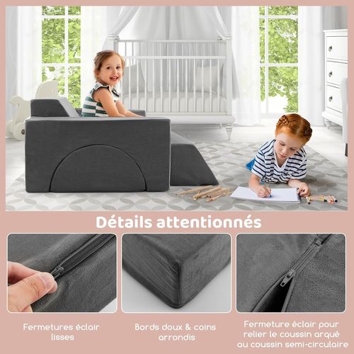 Canapé Enfants 8 Pièces Avec Combinaisons Multiples, Fauteuil Enfant Convertible (gris)